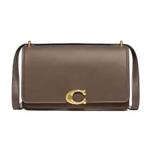 COACH Bandit 24 Leather Crossbody Bag with Buckle Closure and Multiple Pockets for Women in Brass and Dark Stone