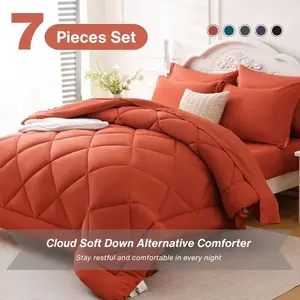 7pcs Comforter Set With Sheets, Bed In A Bag Bedding Sets With Comforter, Pillow Shams, Bed Sheet Flat Sheet, Fitted Sheet And Pillowcases, Queen/King Available, Local Warehouse, Perfect Bedroom Decor, For All Season