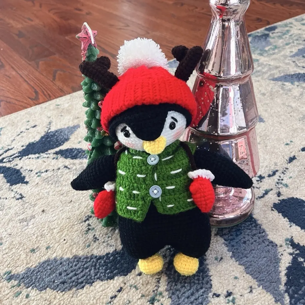 Cute Crochet Christmas Penguin with Mittens - Perfect Gift for Holiday Celebrations