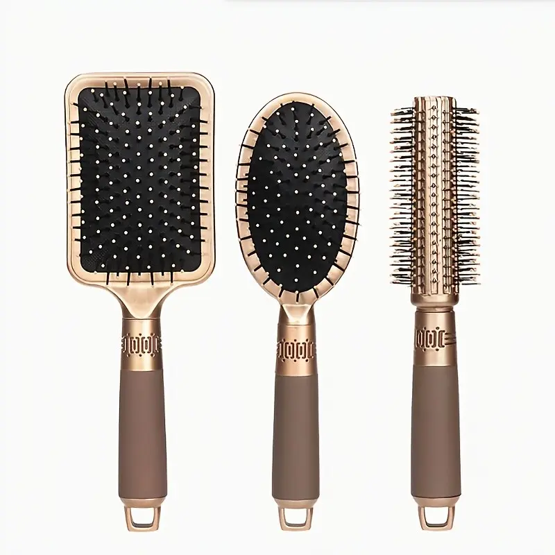 Women's 3-Piece Hair Brush Set, Plastic Bristle Comb, Suitable for Curly and Straight Hair, Handle Massage Comb, Scalp Massager Pad