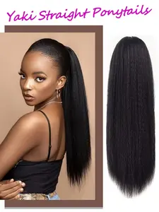 Yaki Straight Ponytail Extension for Women, 24Inch Fluffy Thick Synthetic Ponytails, Soft Synthetic Hair, Drawstring Style Ponytail Extension for Women Daily Use, Drawstring Ponytail Extensions
