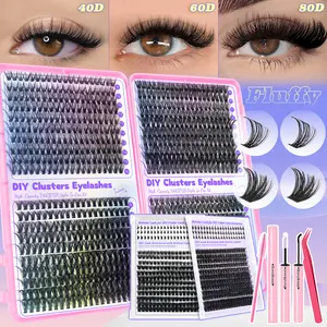 800pcs Individual False Eyelashes Clusters with Glue & Tweezers | 9-16mm D Curl DIY Lashes Extension Kit Makeup Tools for Beginner - Reusable & Waterproof 3D Fluffy Mixed Style Cat Eye & Fox Eye Lashes