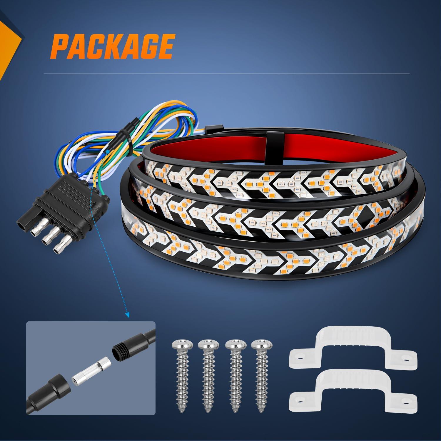 47in Truck Tailgate Light Strip Bar Arrow with Red Running Brake Lights Amber Turn Signals Strobe Lights LIGHTING Arrow LED Tailgate Running Light Kit, Bar Strip for Truck, Strobe (Flashing) Brake Flexible Switchback Red Amber Yellow Sequential, 540 LED