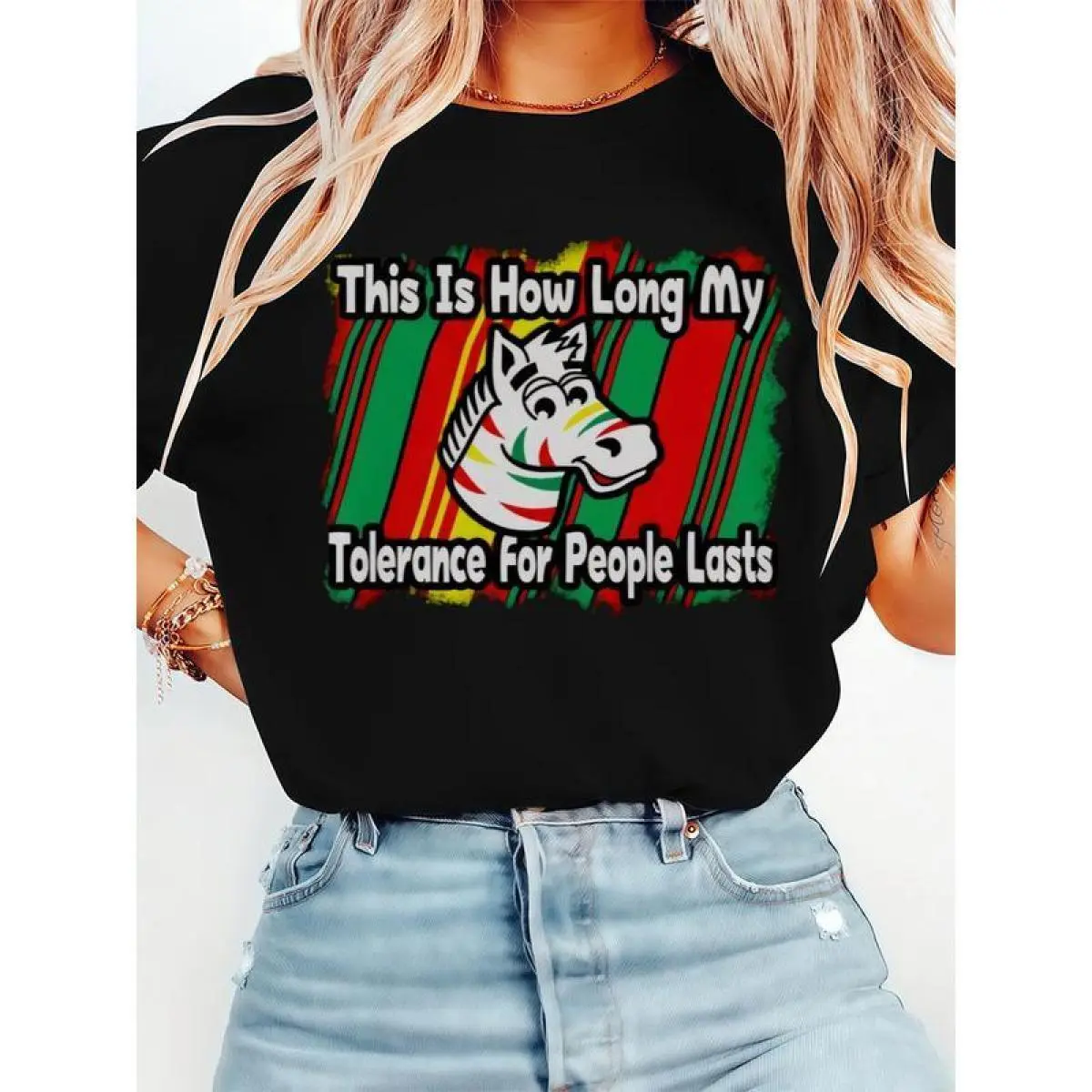 Women's 100% Cotton Short-Sleeve Graphic T-Shirt - Funny Tolerance Slogan, Soft, Comfortable, Simple Round Neck, Casual Top for Fitness, Daily Wear, Shortsleeve, Breathable Fabric, 180G, All Seasons, Flat