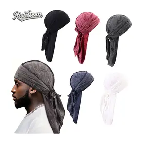 3Pcs Unisex Long-Tail Durag Designed For Maintaining Waves; Features A Stretchy Fit And A Vintage, Distressed Style. Suitable For Wave Hairstyles, Motorcycling, Hip-Hop, Streetwear, And Everyday Wear