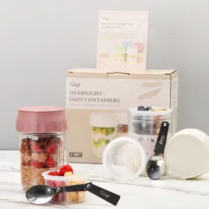 Soligt Overnight Oats Containers with Lids, Folding Spoons, and Divided Compartments for Fruit & Nuts, Small Glass 16oz Mason Jars for Oatmeal Yogurt Parfait Storage jar Christmas Ornaments 2025 Portable Kitchen Utensils Kitchenware Tin FathersDayGift