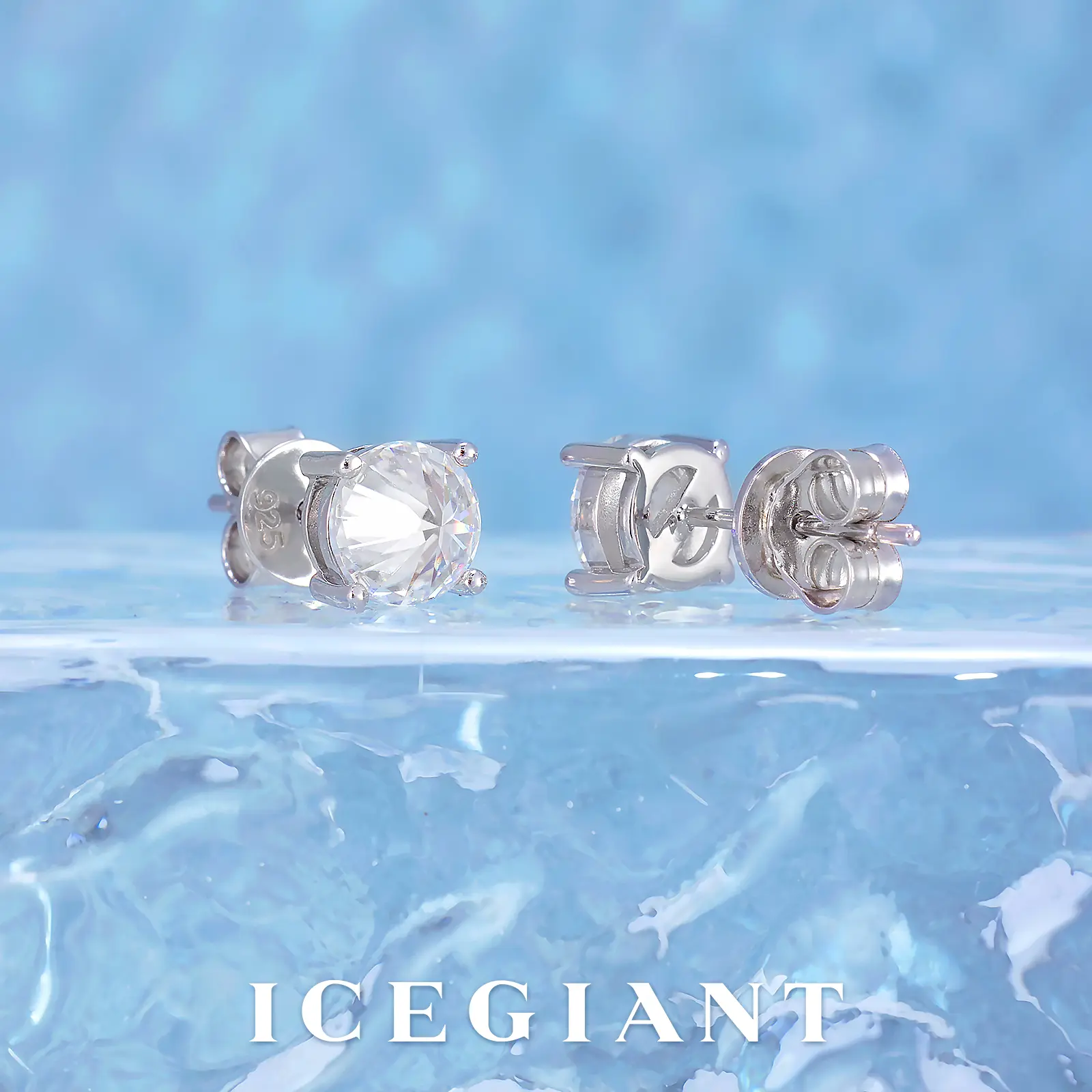 Unisex Adults' White Gold Engraved Spiky 1CT Moissanite Reverse-Set Round Stud Earrings
