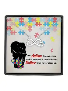To The Mother of an Autistic Child Bow Pendant Infinity Eternal Heart Necklace  | With Message Card & Gift Box | Perfect Christmas/Birthday/Party/Anniversary Gift Love Heart Necklace