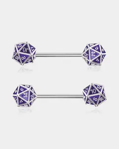 2Pcs D20 Dice Glitter Nipple Barbell Pack