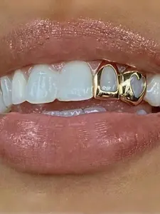 Hollow Out Double Heart Design Stainless Steel Teeth Grill, Elegant Jewelry Accessory for All Seasons, Perfect for Daily Wear, Tooth Gems
