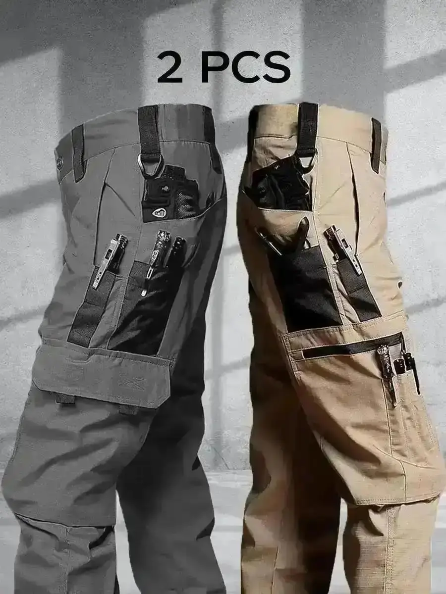 2026 Men's Durable Outdoor Training Pants, Men's Multi-Pocket Work Pants, Men's Solid and Printed Pocket Zipper Waterproof Tactical Cargo Pants Without Belt, Regular Fit Sports Pocket Durable Autumn Pants.