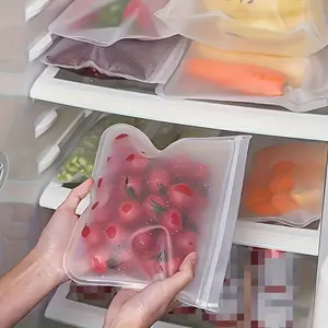 8pcs Reusable Silicone Food Storage Bags -, Self-Sealing, Ideal for Fruits, Vegetables, Sandwiches, and Meats - Perfect for Fridge and Kitchen Organization, Kitchen Storage Solution | Square Silicone Bags | Durable Silicone Material