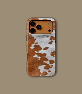 Cow Print Phone Case Brown White Western Ranch Pattern Hair Texture Cover | iPhone 17/16/15/14/13/12/11 Pro Max | Trendy Cool Girl Case