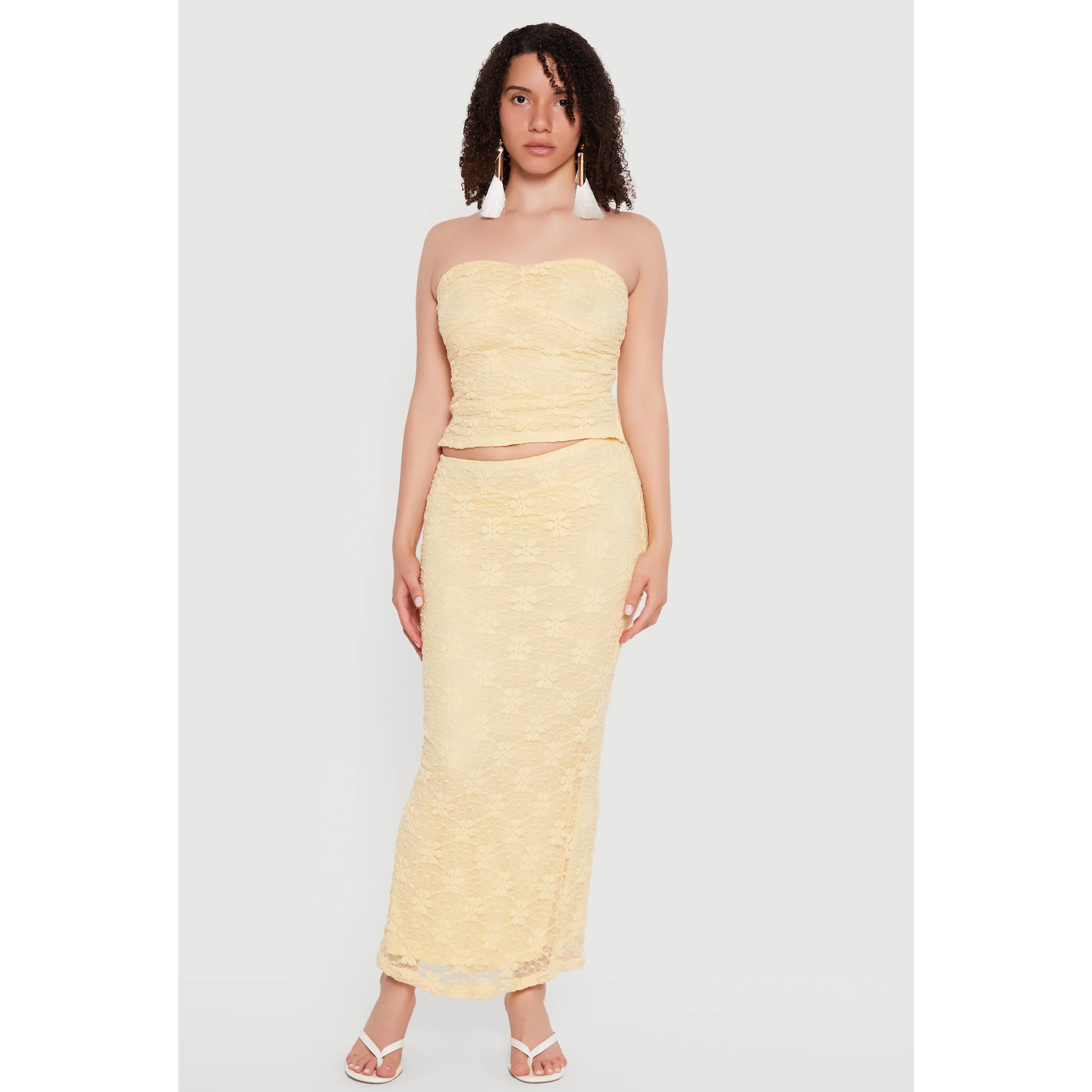 Floral Lace Overlay Maxi Pencil Skirt