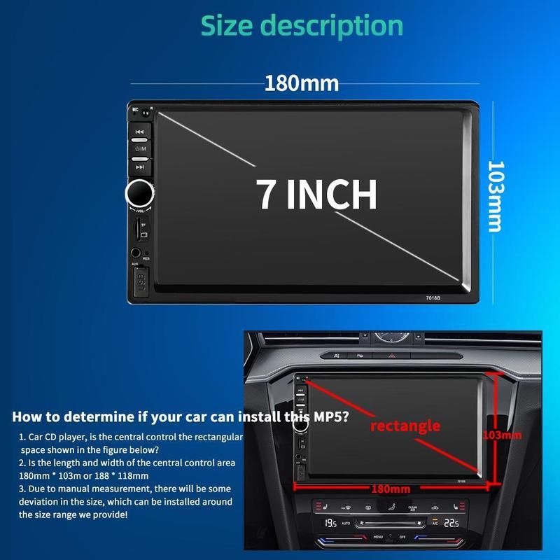 Double Din Car Stereo Car Radio with Bluetooth 7 Inch Touch Screen FM Radio Link USB 2 Din Car Audio Receiver Remote Control Steering Wheel Control Backup Camera