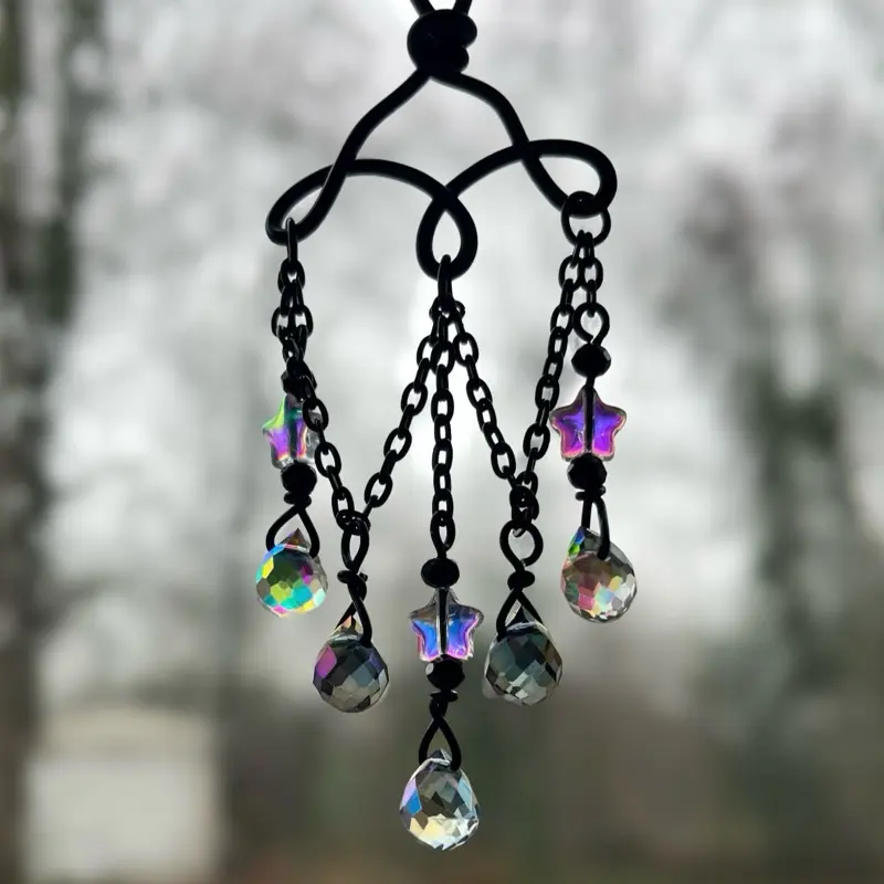 Car Charm Chandelier for Rear View Mirror Dark Academia Dark Cottage Core Gothic Revival Inspired Prism Charm for Vehicles Goth Core with Colorful Beads and Stars