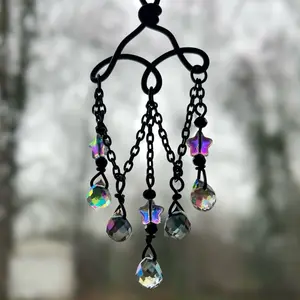 Car Charm Chandelier for Rear View Mirror Dark Academia Dark Cottage Core Gothic Revival Inspired Prism Charm for Vehicles Goth Core with Colorful Beads and Stars