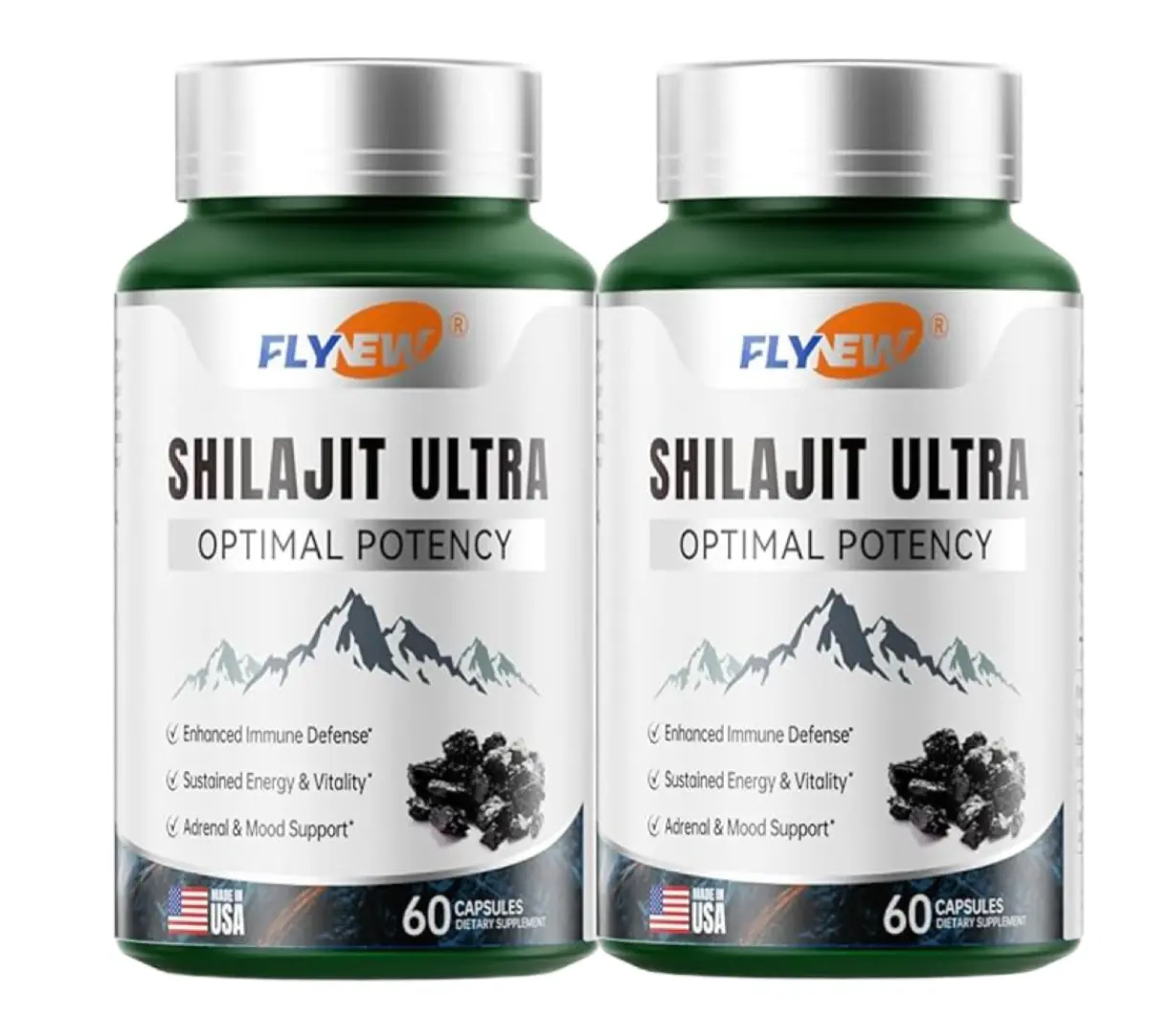 Himalayan Shilajit Capsules with L-Arginine, Fulvic Acid, Pomegranate & Fenugreek Herbal Complex, Daily Mineral Wellness Dietary Supplement for Adults, 2 Bottles 120 Capsules Total