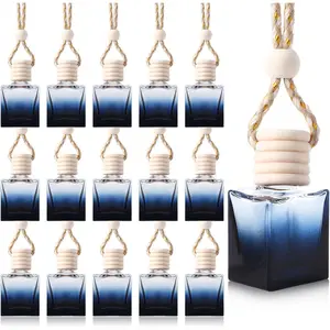 50 Pieces Black Car Air Freshener Hanging Bottle Empty Glass Diffuser Bottle Perfume Bottle Refillable Car Air Freshener Pendant Aromatherapy Aromatherapy Bottle Decoration (Cube)