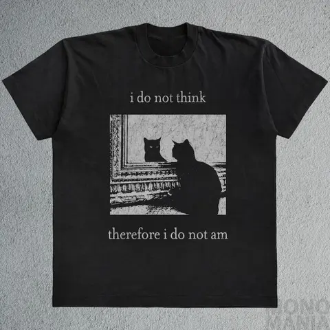 I do not think therefore i do not am, Funny Cat shirt, Grunge tshirt, Vintage Shirt, 80s, 90s, Retro, Witchy shirt, Goth, Emo, Punk shirt Large size