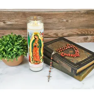 Prayer Candle V Guadalupe White Wax, 8 Inch Decoration Freshener