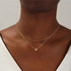 26 Initial Alphabet Disc Necklace for Women,  Stainless Steel Gold Plated Layered Pendant with Bead Chain Fashion Jewelry v jewellery gift
