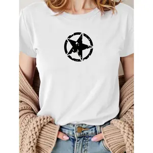Women's Basic Round Neck T-Shirt |       Breathable and super soft cotton T-shirt |       Minimalist Star Design |       Comfortable fit short-sleeve top suitable for everyday wear