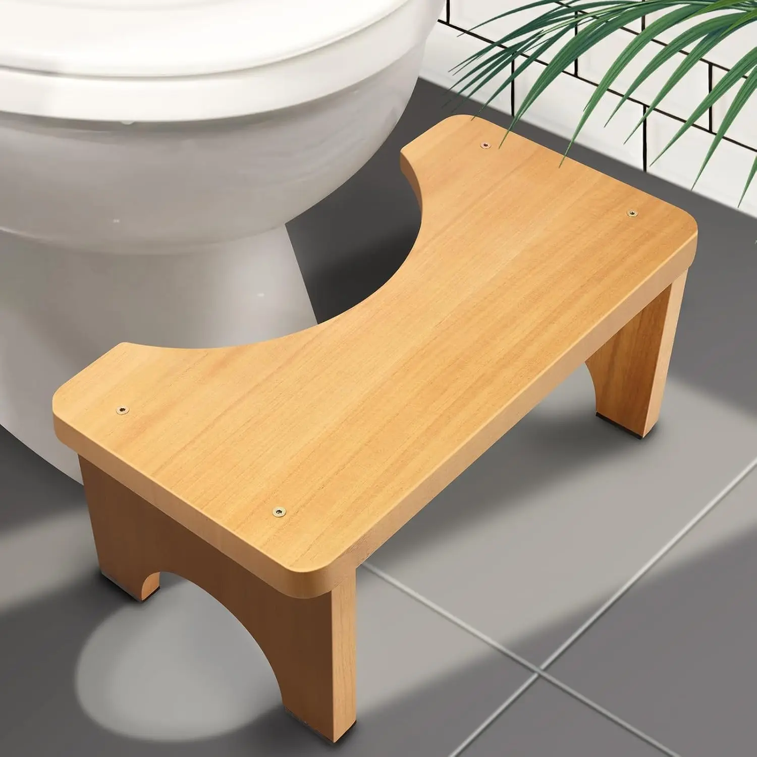 Bamboo Toilet Stool for Bathroom, Natural Wooden Squatting Footrest, Ergonomic Potty Training Stool for Kids & Adults, Space-Saving Design