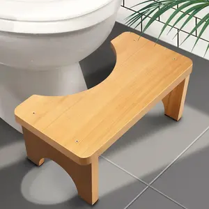 Bamboo Toilet Stool for Bathroom, Natural Wooden Squatting Footrest, Ergonomic Potty Training Stool for Kids & Adults, Space-Saving Design