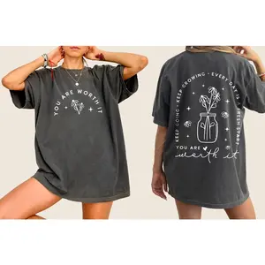 Positive Aesthetic Tee - Comfort Colors, You Are Worth It, Mental Health T-shirt, Self Care Shirt, Cotton Fabric Soft Top Womenswear