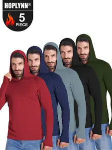 HOPLYNN 5 Pack  Men's Athletic Hoodies Long Sleeve Fishing Shirts for Men  Long Sleeve Performance Fishing Hoodie Hooded Shirts Casual Sportswear workout tops