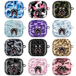 Trendy Streetwear Shark Mouth AirPods Case, Camo Shark Airpods Case for all Airpods Gen 1 2 3 4 & Pro 1, 2, 3 Aesthetic Air Pods Case Cover Protective