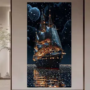 1pcs 5D DIY handmade diamond painting kit, 5D diamond art set, DIY decoration, starry sailboat diamond painting kit full round diamonds DIY, mosaic, diamond art, DIY art home decoration, suitable for Halloween and Christmas, Wall Art Painting.