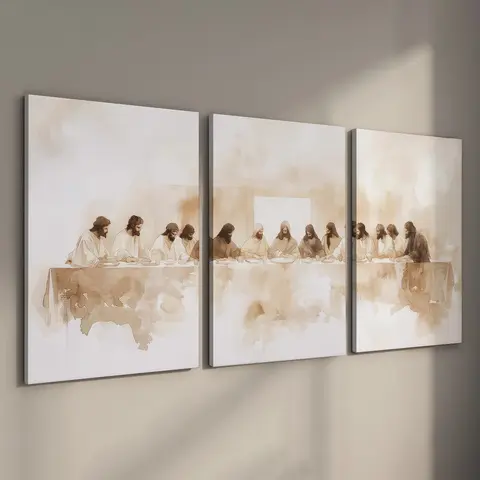 3 Counts Wood Framed Canvas The Last Supper Wall Art, Ready To Hang, Christian Religious Decor, Decoration Items, Waterproof Canvas, Artwork Wall Painting For Gift, Wall Decor for Bedroom, Living Room, Dining Room, Bathroom, Home And Dormitory Decoration