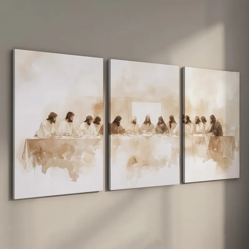 3 Counts Wood Framed Canvas The Last Supper Wall Art, Ready To Hang, Christian Religious Decor, Decoration Items, Waterproof Canvas, Artwork Wall Painting For Gift, Wall Decor for Bedroom, Living Room, Dining Room, Bathroom, Home And Dormitory Decoration