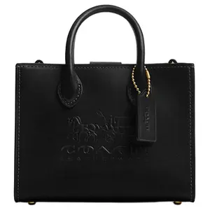 Coach Ace 17 Carriage Print Refined Calfskin Tote Bag for Women, Small, Black