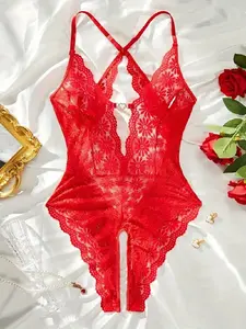 AESKEIA Teddy Lace Jumpsuit Fabric Elegant Bodysuit Soft lingerie  | Perfect Womenswear with Backless Erotic Crotchless