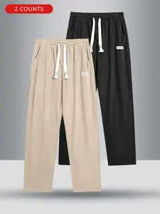 Men's Solid Color Vintage Style Loose-Fit Corduroy Straight Leg Long Pants, Casual All-Seasons Wear, Comfortable and Stylish