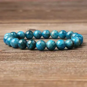 Natural Apatite Stone Bracelet - 6mm Blue Gemstone Beaded Stretch Bracelet - Spiritual Healing Bracelet