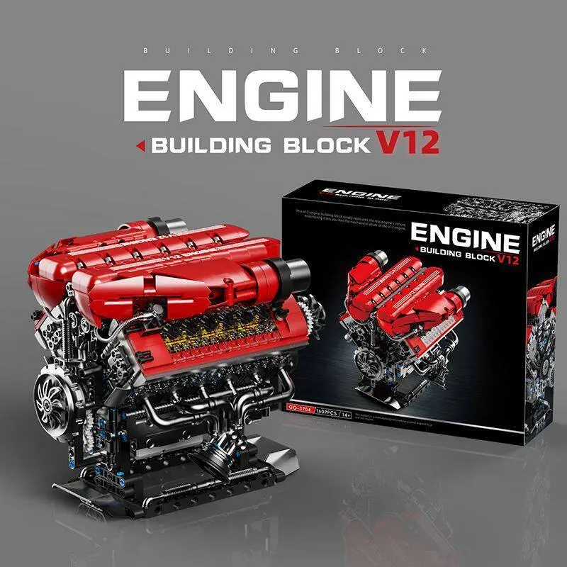 V12 Engine Building Blocks Set, Functional Car Engine Model with Working Mechanical Movement, Technic STEM Toy Kit, Realistic Replica Engine with ABS Plastic Parts, Compatible Building Bricks, Educational Collectible Model for Adults & Teens