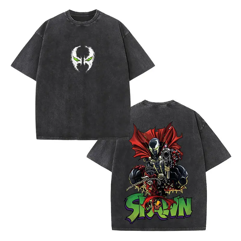 Retro Spawn "Al Simmons" Double-Sided Vintage Washed T-Shirt, Anti-Hero Graphic Tee, Unisex Oversized Heavyweight Cotton Streetwear Top, Ideal Gift for Spawn Fans & Dark Superhero Lovers