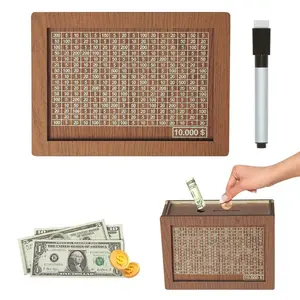 10000 Larger Size Savings Challenge Box for Adults Kids, Wooden Cash Vault Money Bank with Counter, Kakeibo Dry Erase Pen Included, Money Organizer Box, Coin Bank, Cash Coin Jar