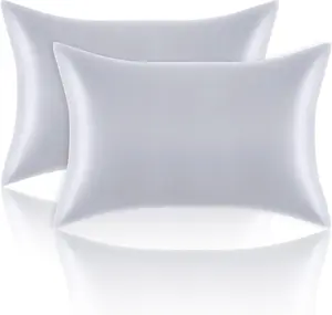 Satin Pillowcases Standard Set of 2 - Silk Soft Pillow Cases for Hair and Skin 20x26 inches, Silver Grey Satin Pillow Covers 2 Pack with Envelope Closure for Home,School, Hotel