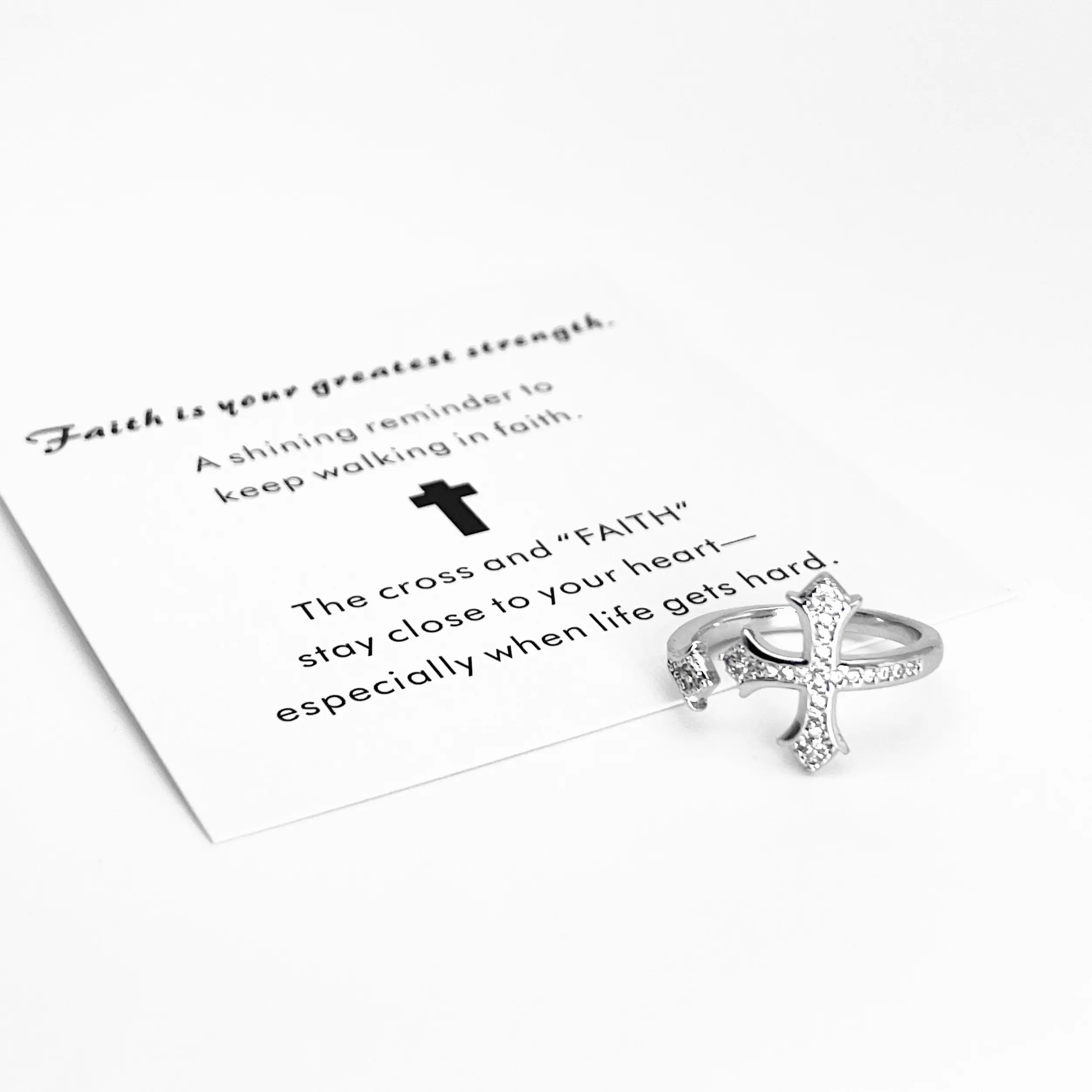 Gift for Mon Cross Faith Ring for Inspirational Jewelry,Adjustable Fashion Jewelry for Party & Daily Wear Promise Rings Moissanite Decorated Ring