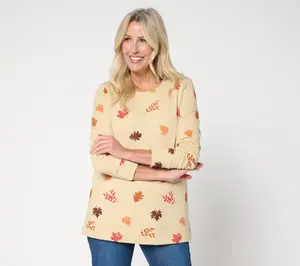 Denim & Co. Petite Printed Fall French Terry Tunic