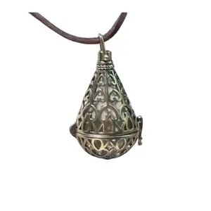 Vintage Antique Copper Color Essential Oil Locket Pendant with Brown Velvet Choker Necklace