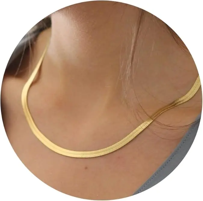 FREEKISS Necklaces for Women, Dainty Herringbone Choker Necklace for Women Thin Layered Chunky Snake Chain Necklaces Jewelry for Teen Gifts homeessentials