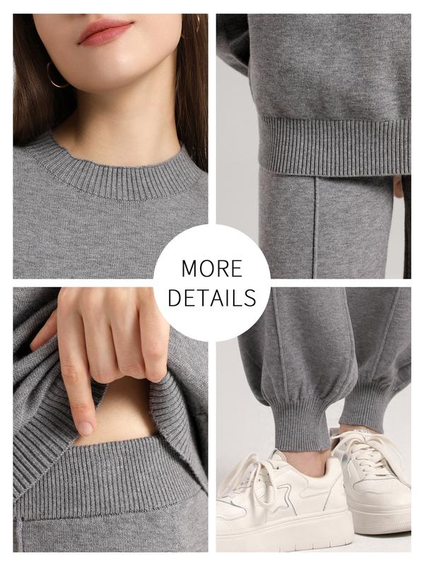 SuperPrity Two Piece Sweater Set for Women Casual Long Sleeve Outfits Crew Neck Pullover Top with Sweatpants Knit Jogger Set