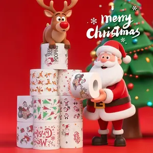 Christmas Holiday Printed Napkins Roll, Cartoon Santa Tree Gift Prints, Festive Kitchen Paper Towels, Christmas Party Supplies