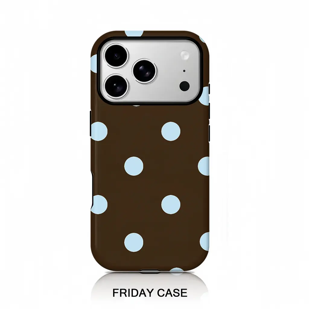 Phone Case: Autumn/Winter Dark Brown-Blue Polka Dot Phone Case for iPhone 17/17 Pro/16 Pro Max/15P/13/11/12/XS/8 PLUS/7, Glossy 2-in-1 Case